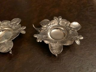 PAIR MARKED SPANISH STERLING SILVER 925 ASHTRAYS WITH BIRD FIGURINE. 3