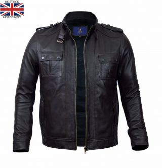 Mens Vintage Real Leather Jacket Slim Fit Biker Jacket Cafe Racer Retro