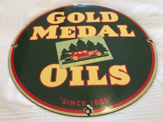 Vintage Gold Medal Gasoline Porcelain Sign,  Gas Station Pump Plate,  Motor Oil