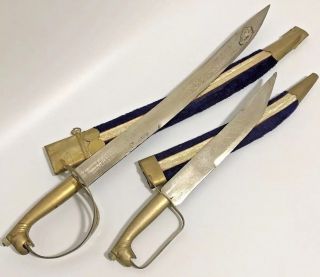 Vintage Etched Swords Dagger Dark Blue Velvet Sheath Brass Made In India