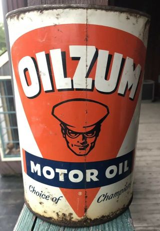 Vintage Oilzum Motor Oil Can 5 Quart Rare Lid Missing Ships Freee In Usa
