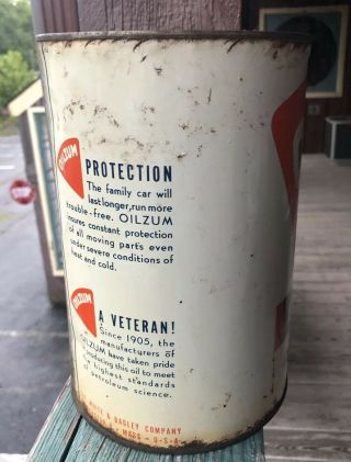 Vintage Oilzum Motor Oil Can 5 Quart RARE Lid Missing SHIPS FREEE IN USA 5