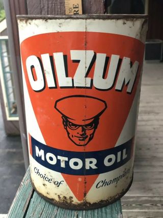 Vintage Oilzum Motor Oil Can 5 Quart RARE Lid Missing SHIPS FREEE IN USA 7