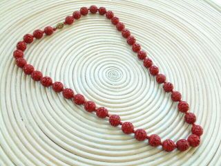 Fine Vtg Chinese Carved Red Cinnabar Bead 30 