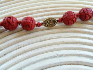 Fine Vtg Chinese Carved Red Cinnabar Bead 30 