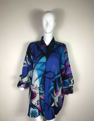 Rare Vtg Gianni Versace Picasso Print Blue Silk Shirt Sz XXL 54 2