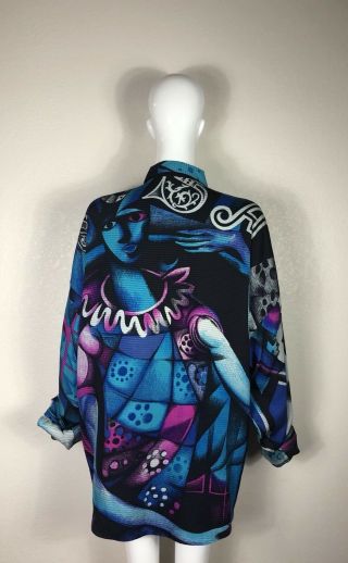 Rare Vtg Gianni Versace Picasso Print Blue Silk Shirt Sz XXL 54 4