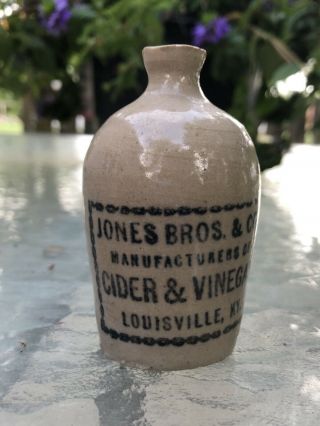 Vintage Mini Stoneware Crock Jug Jones Bros.  & Co.  Cider & Vinegar Louisville Ky