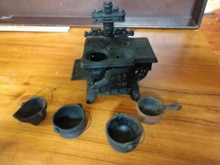 Vintage Queen Cast Iron Miniature Stove With Accessories