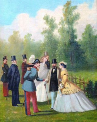 Antique Oil Painting On Canvas " Napoleon Iii And Eugenie " 1800 Circa