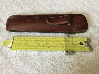 Vintage 1959 Pickett N - 1006 - Es Metal Slide Rule Trig Brown Leather Clip On Case