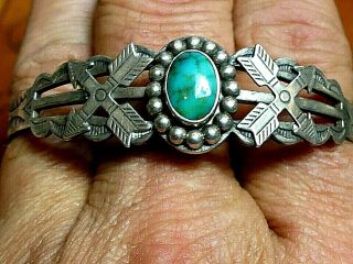 Fred Harvey Era Sterling Turquoise Hand Made Cuff Bracelet Maisel 