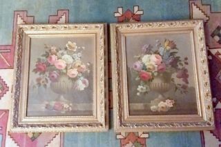 19th Century French School Oil Paintings On Canvas Out Door Urn Flowers