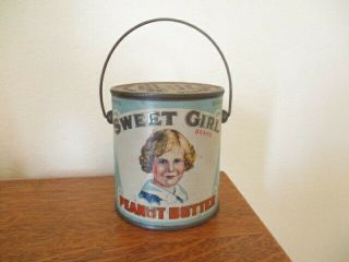 Vintage 4 " Sweet Girl Peanut Butter Tin With Bale (canco Leaktite) A,  Lithograph
