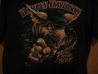 Vintage 1987 Harley Davidson 3d Emblem Bad To The Bone T Shirt 50/50 Large