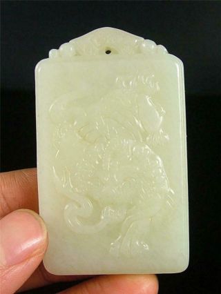 Old Chinese Nephrite Celadon Jade Carved Pendant Netsuke Powerful Dragon Image