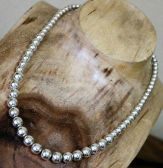 Vtg Mexico Sterling Silver Graduated Bead Necklace 65 Grams 21 Inch Taxco