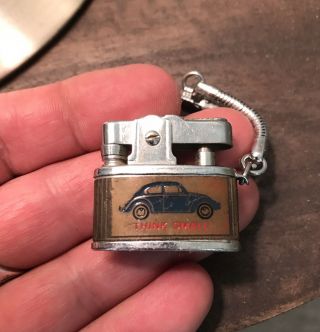 Vintage Think Small Volkswagon Vw Lighter Barlow Bug Enameled Mini Keychain Adv