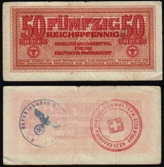 50 Reichspfennig German Occupation Greece Wwii Rare Old Vintage Money Banknote F