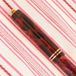 Vintage Parker Duofold Red Burgundy Marble Gold Streamlined Button - Fountain Pen