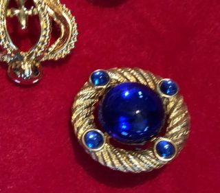 Vintage Park Lane Royal Blue Cabochon Clip Earrings and Brooch Gold Tone Reserve 4