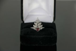 $3,  250 Vintage Estate Platinum 0.  85ct Single Cut Fire Red Ruby Diamond Ring Sz 6 3