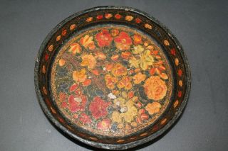 Antique Chinese Black Lacquer And Hand Painted Paper Mache Bowl