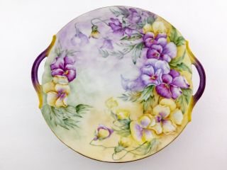 Antique Tressemann Vogt T&v Limoges Pansies Handled Plate Yellow Purple Flowers