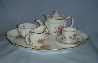 Vintage Royal Crown Derby Miniature Cabaret Set - Derby Posies Pattern - Tea Pot
