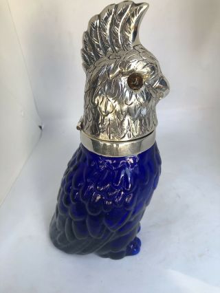 Parrot Glass Silver Plated Decanter Glass Eyes Cockatoo Birds Unusual