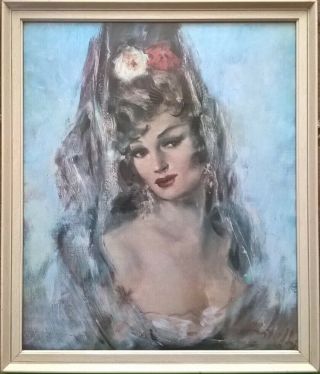 Vintage Retro Print Spanish Lady Framed Vincent Vincente Cristellys