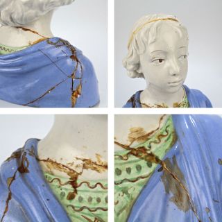 Antique Italian Majolica Della Robbia Style Bust Of A Boy By Fantechi - PT 10