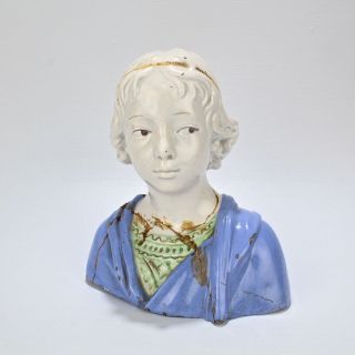 Antique Italian Majolica Della Robbia Style Bust Of A Boy By Fantechi - Pt