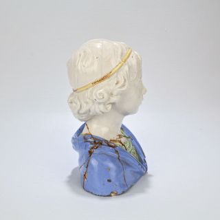 Antique Italian Majolica Della Robbia Style Bust Of A Boy By Fantechi - PT 5