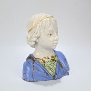 Antique Italian Majolica Della Robbia Style Bust Of A Boy By Fantechi - PT 6