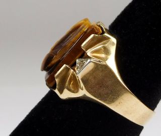 Vintage Ostby Barton 10k Yellow Gold Double Profile Cameo Tigers Eye Ring - 8.  75 3