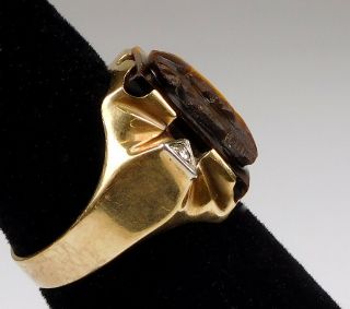 Vintage Ostby Barton 10k Yellow Gold Double Profile Cameo Tigers Eye Ring - 8.  75 4