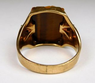 Vintage Ostby Barton 10k Yellow Gold Double Profile Cameo Tigers Eye Ring - 8.  75 5