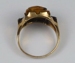 Vintage Ostby Barton 10k Yellow Gold Double Profile Cameo Tigers Eye Ring - 8.  75 7