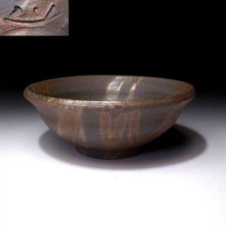 UK4: Vintage Japanese Pottery Tea bowl,  Bizen ware,  Natural ash glaze 5