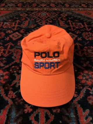 Vintage 1990s Polo Sport Spell Out Ralph Lauren Orange Strap Back Hat