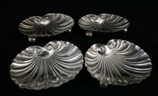 4 Italian Fine Silver Footed Shells.  C.  1920’s/30’s.  3” X 2 3/8” X 5/8” Tall.