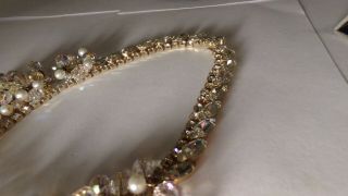 VTG VENDOME 1950 ' S INCREDIBLE CUT CRYSTAL LUCITE PEARL WIDE BIB NECKLACE 16 