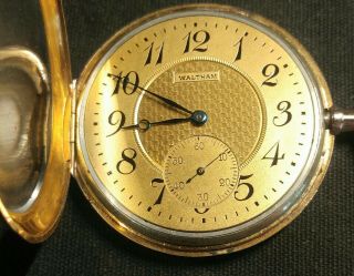 (1906) 12s 17j Waltham Pocket Watch Unusual Half Hunter Swing Out 25y Case