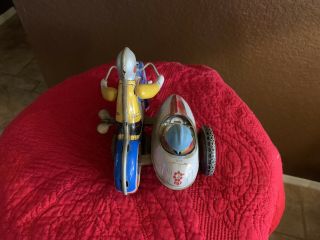 Vintage MS - 709 CHINA 605 Wind Up Tin Toy MOTORCYCLE with SIDECAR 5