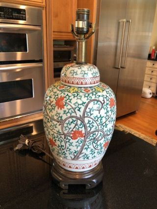 Vtg Frederick Cooper Chicago Table Lamp Hand Painted Crackle Ginger Jar Asian