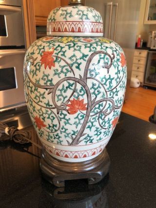 VTG Frederick Cooper Chicago Table Lamp Hand Painted Crackle Ginger Jar Asian 2