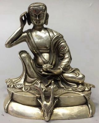 Collectable Handwork Miao Silver Carve Pray Buddha Temple Auspicious Rare Statue