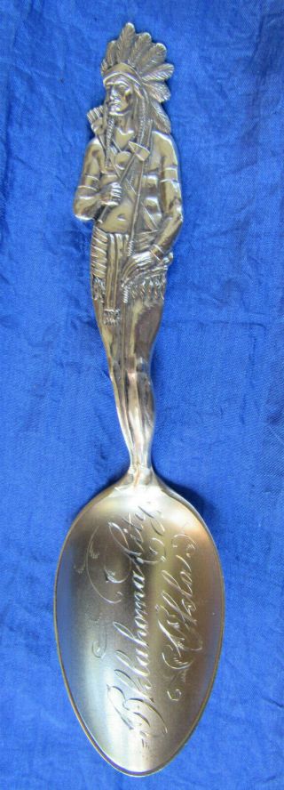 wr - 0003 - Full Figure Sterling Silver Souvenir Spoon.  Indian Chief Oklahoma City 6