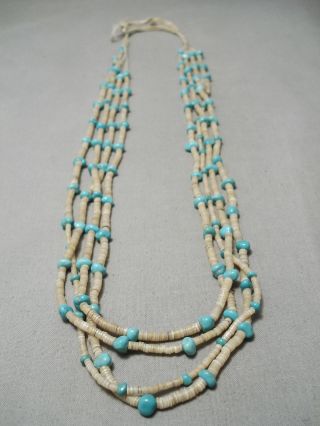 Very Rare Early Vintage Navajo Sky Blue Turquoise Native American Necklace Old